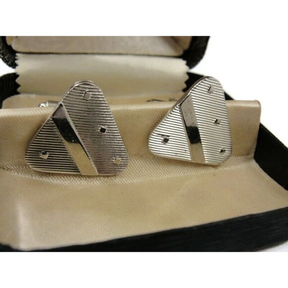 Cufflinks Styled by Fifth Avenue Silver Tone Triangle Wedding Tux Vintage - Picture 10 of 11
